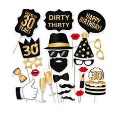 34pcs Black Photo Booth Props 30th 40th 50th Adult Birthday Fun Party Games Prop