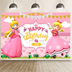 Princess Peach Backdrop Girls Birthday Party Photography Background Decor Banner