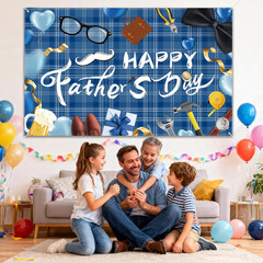 Happy Fathers Day Backdrop Decorations – 70.9X45.3Inch Large Size Blue Happy