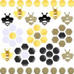 410 PCS Gold Yellow Black Bee Glitter Honeycomb Hexagon Confetti Table Decor