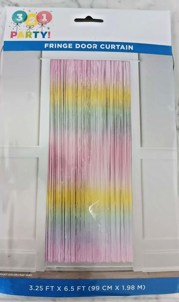 321 Party! Rainbow Fringe Backdrop 3.25 FT X 6.5 Ft Plastic Strands NEW