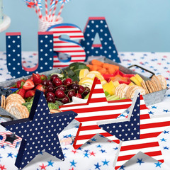 4Th of July Decorations 3Pcs Wooden Star Signs Red White and Blue Decorations Do