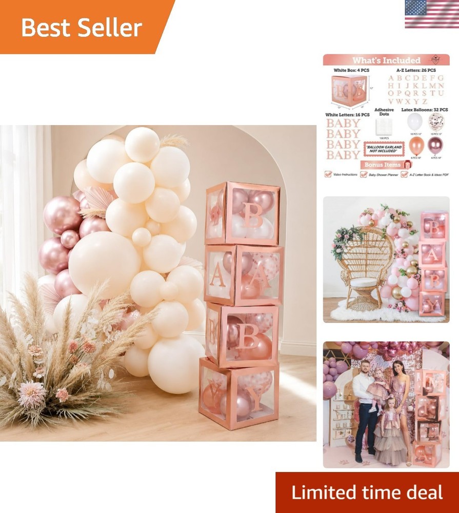 82PCS Rose Gold Baby Boxes with Letters for Baby Shower Decorations, Jumbo Cl…