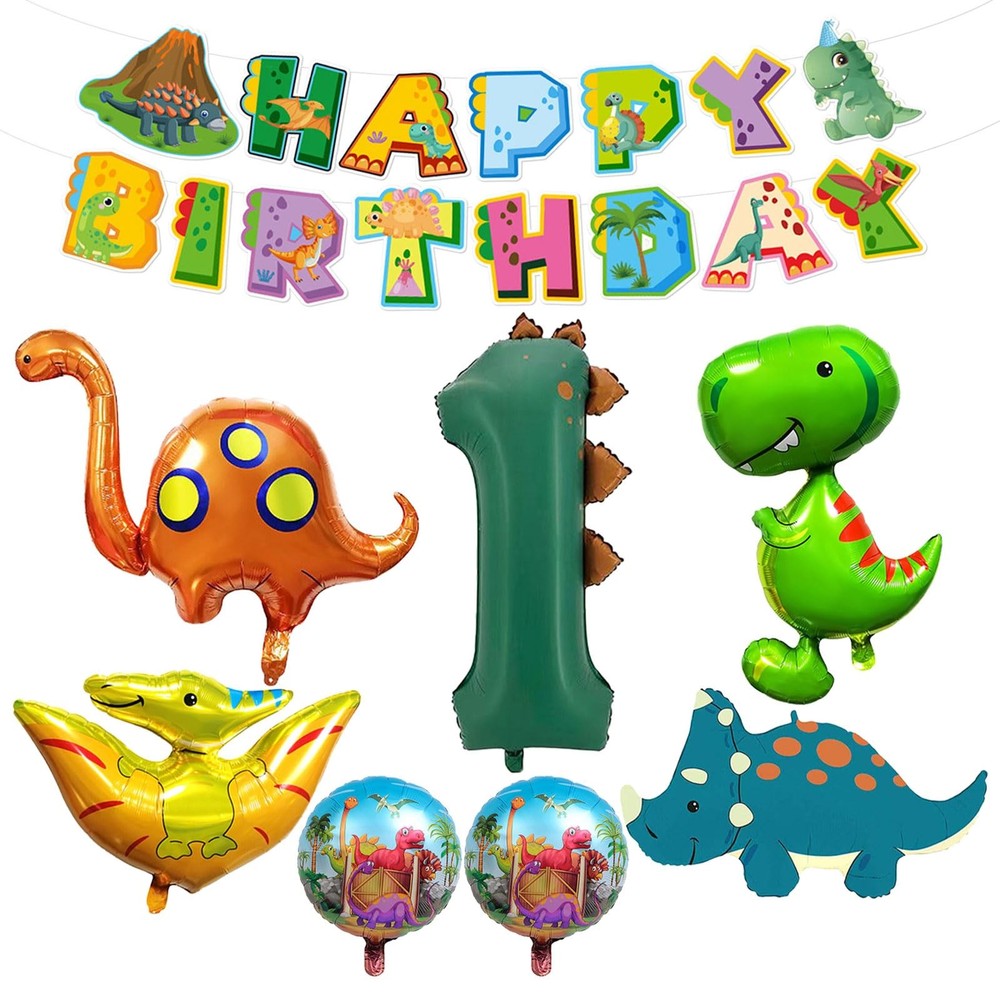 Dinosaur 1st Birthday Balloon Set, Dino-Themed Party Decorations for Boys Gir…