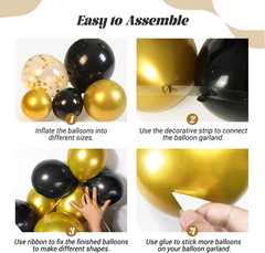 Black and Gold Balloons Garland Arch Kit, 5 10 12 18Inch Black Gold Confetti Lat
