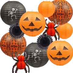 12Pcs Halloween Lanterns – Jack-O’-Lantern, Spider, Skeleton Decor for Indoor/Ou
