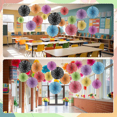 18 Pack Paper Fans Textured Hanging Decor Classroom Party | Composition Notebook