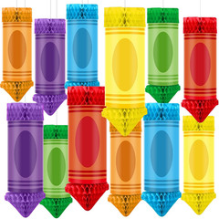 12 Pcs Crayon Classroom Decorations Back to School Hanging Paper Lanterns Presch