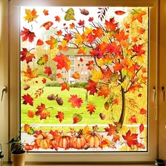 Whaline 6 Sheets Fall Maple Leaves Window Clings Thanksgiving Watercolor…