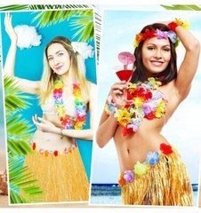 Luau Grass Table Skirt Bulk, 9 FT Grass Skirt Table Fringe Yellow 30 Pcs