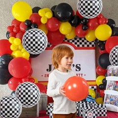 Black White Checkered Balloons 4Pcs 22 Inch 4D Checkered Balloons Checkered P…
