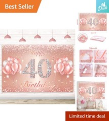 Charming 40th Birthday Party Backdrop – Rose Gold 4 x 6 ft Celebratory Banner