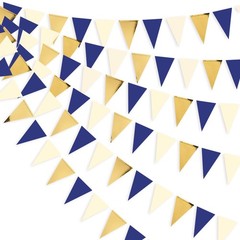 30Ft Navy Blue Gold and Beige Party Decorations Royal Blue Gold Triangle Flag…