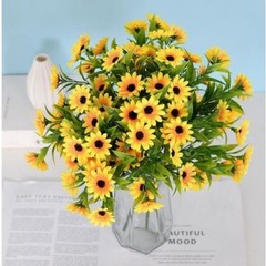 Silk and Plastic Yellow Sunflower Bouquet 15 pcs for Indoor Outdoor Use