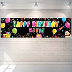 Tatuo Personalized Birthday Banner with Name DIY Colorful Happy Black
