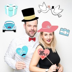 52 PCS Wedding Photo Booth Props with Stick Funny Supplies for Bride Groom
