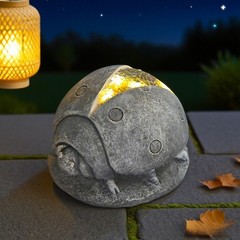 Energy Efficient Solar LED For BEETLE Statue Gray Resin Garden Decoration
