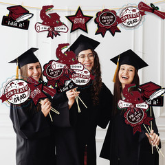 Graduation Decorations Maroon Black 2025/Burgundy Black Graduation Party Table D