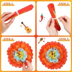24 Pcs Cinco De Mayo Party Decorations Mexican Flowers Tissue Pom Fiesta Flow…