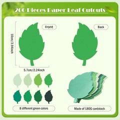 200 PCS Green 4 Inch Paper Leaf Cutouts Spring Summer Classroom Craft Decor