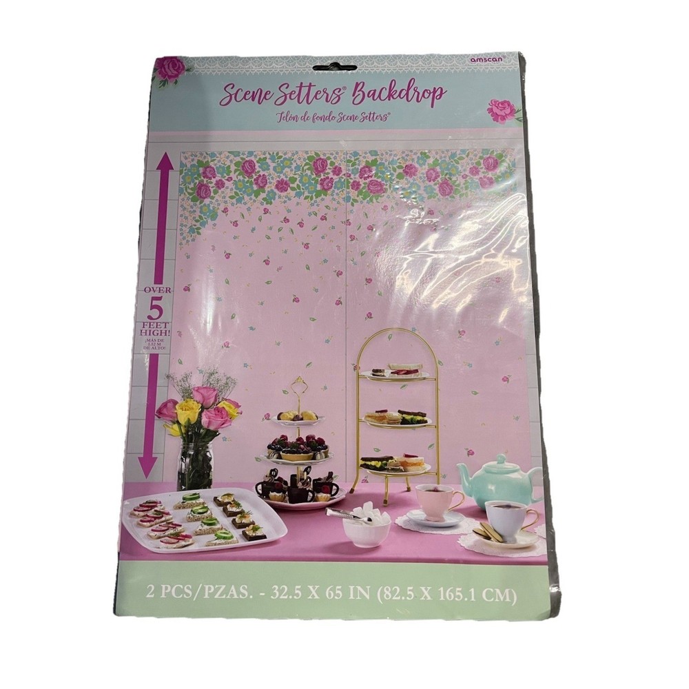 Floral Garden 2-Piece Scene Setter Backdrop 59x65in Pink Flower Wall Decor New