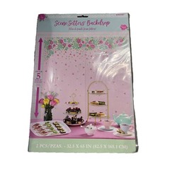 Floral Garden 2-Piece Scene Setter Backdrop 59x65in Pink Flower Wall Decor New