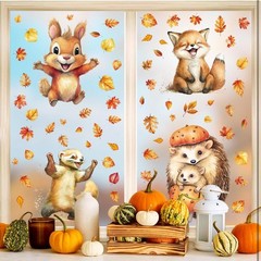 6 Sheets 75pc & 4 Sheets 63pc Fall Window Clinger Stickers Leaves Animal Harvest