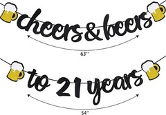 2pcs. 21st Birthday Decorations, «Cheers & Beers» & «to 21 years» Party Supplies