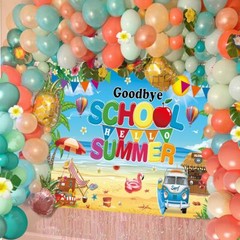 Hello Summer Decorations Goodbye School Beach Backdrop Banner Gift 72″x44″