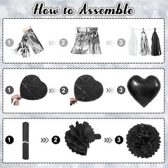 Black Bow Birthday Party Decorations, Coquette Bow Black and White Silver Con…