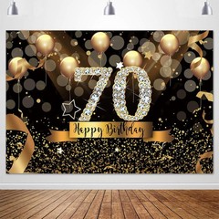 Chic 70th Birthday Backdrop – Black and Gold for Fabulous Celebrations, 7x5ft