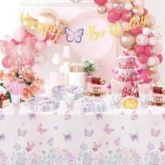 Butterfly Party Tablecloth Decorations, 3Pcs Disposable Floral Butterfly Party T