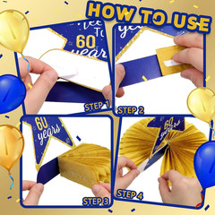 8 Piece Blue Gold 60th Birthday Table Decorations 60th Birthday Honeycomb Center