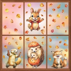 6 Sheets 75pc & 4 Sheets 63pc Fall Window Clinger Stickers Leaves Animal Harvest