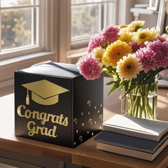 Graduation Card Box Holder, Congrats Grad 8.5 x x inches, Black