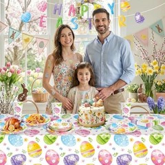 Easter Party Decorations Set – 102 Pcs Spring Watercolor Eggs Plates, Napkins, C