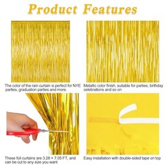 2 Pack Tinsel Backdrop, 3.28 FT x 7.05 FT Metallic Fringe Curtain 2 PCS Gold