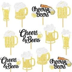 12Pcs Cheers and Beers Party Centerpiece Sticks Beer Party Decorations Glitte…