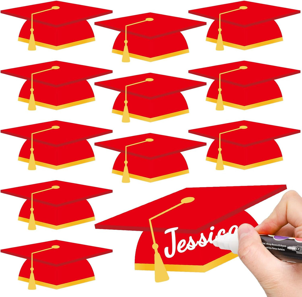 50 Pcs Graduation Hat Cutouts Red Grad Caps Tassel Paper Cutting Bulletin Board