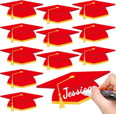 50 Pcs Graduation Hat Cutouts Red Grad Caps Tassel Paper Cutting Bulletin Board