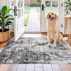 BYYVOO Washable 3×4 Entryway Rug: Modern 3′ x 4′ (Rectangular), Black