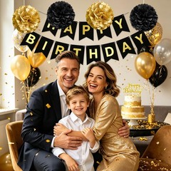 Birthday Decorations for Men Women, Black and Gold Party Decorations, Happy Birt