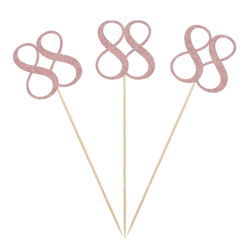 12 PCS Rose Gold 88th Glitter Birthday Centerpiece Stick Table Topper Decor
