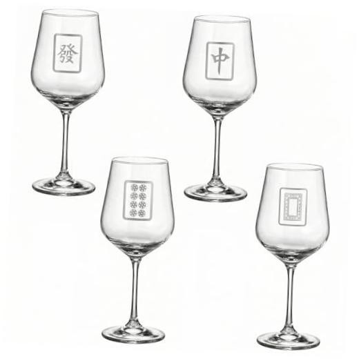 LemonRoad 4 Pcs Mahjong Wine Glasses Funny Mah Jong Party 20 oz Stemmed Glass