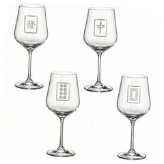 LemonRoad 4 Pcs Mahjong Wine Glasses Funny Mah Jong Party 20 oz Stemmed Glass