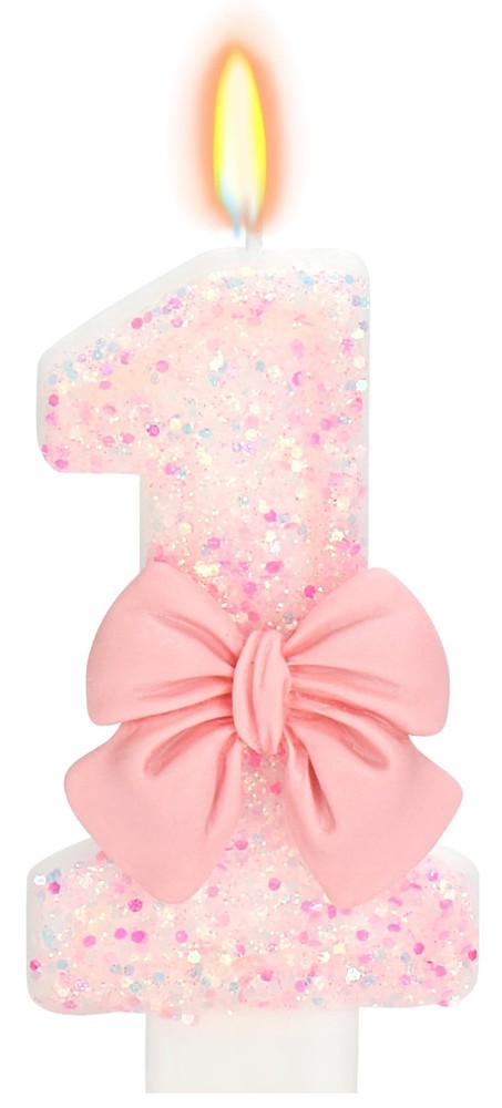 ElekFX Birthday Candle for Cake, 1 – Pink Glitter with Number 1,