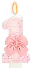 ElekFX Birthday Candle for Cake, 1 – Pink Glitter with Number 1,