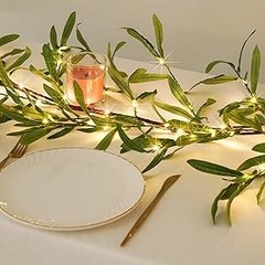6FT Olive Garland with Lights with Timer Prelit Garland Fairy Lights Christmas