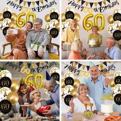 60th Birthday Decorations, Black Gold 60th Birthday Party Decoration for Men …