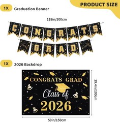 Graduation Decorations Set Class of 2026 Backdrop Congrats Grad Banner Hangin…
